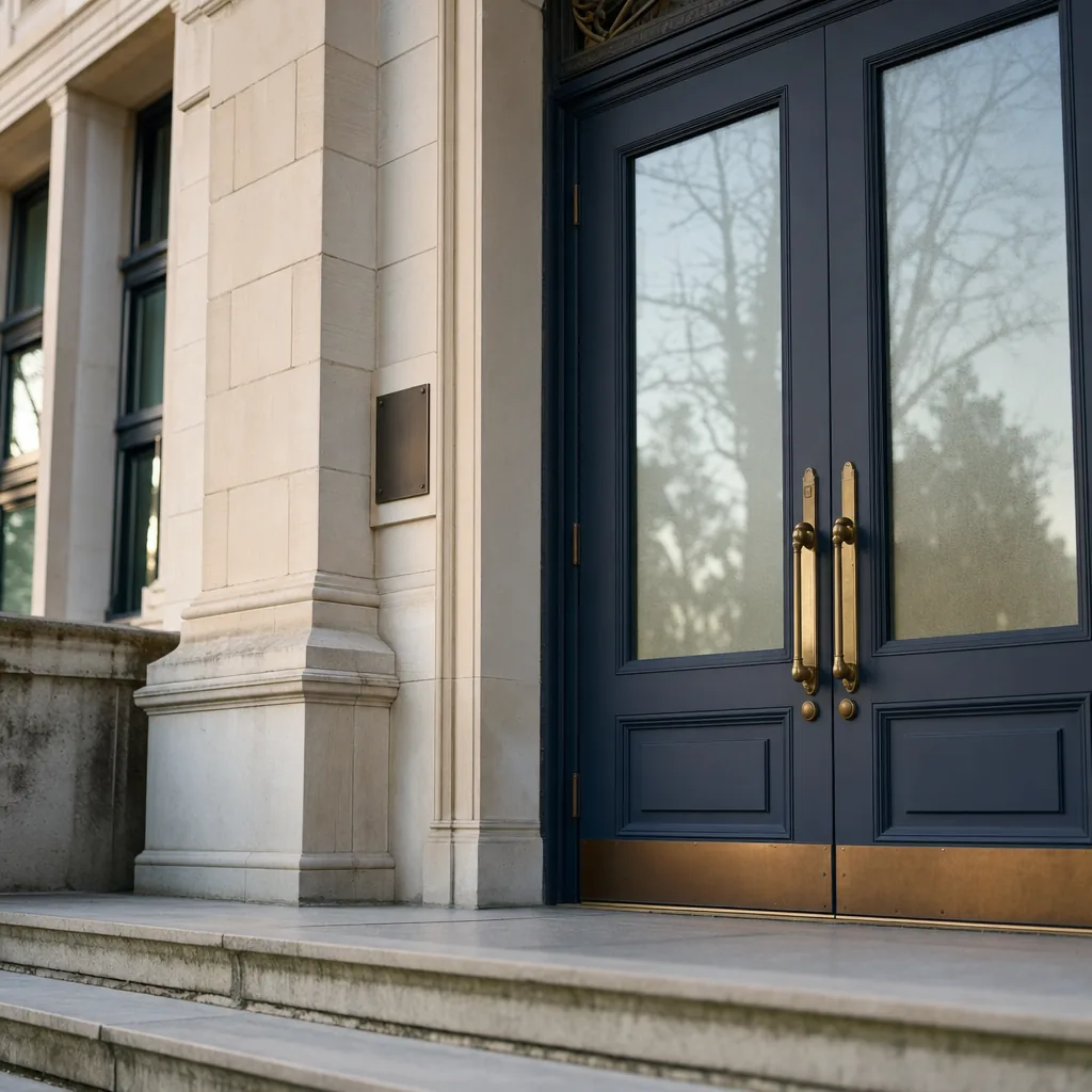 Limestone entrance of a Canadian institutional building, conveying trusted partnership